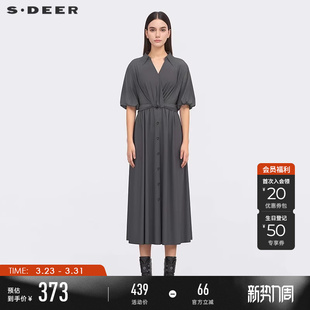 sdeer圣迪奥夏装 休闲V领立体裁剪莱赛尔牛仔连衣裙S25281216 女装