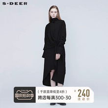 sdeer圣迪奥秋装设计师款不对称拼接立领黑色风衣外套女S20381803