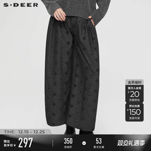 sdeer圣迪奥女装25年新品复古高腰绣花插袋阔腿长裤S25360802