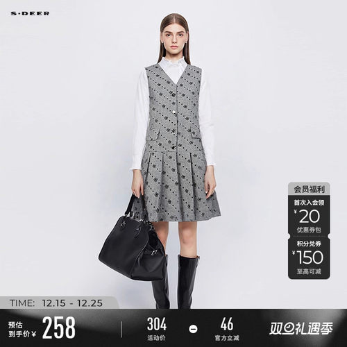 sdeerV领印花毛呢无袖连衣裙