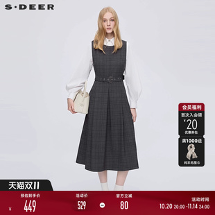 连衣裙套装 翻领格纹收腰衬衫 S253Z1413 25年新品 sdeer圣迪奥女装