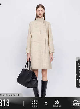 sdeer圣迪奥秋冬季女装复古立领不对称条纹宽松风衣S244Z1803