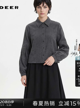 sdeer圣迪奥女装26年新品OL风翻领压褶拼接宽松长袖衬衫S261Z0505