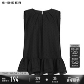 夏装 女装 度假风圆领肌理抽褶无袖 sdeer圣迪奥女装 衬衫 S252Z0606