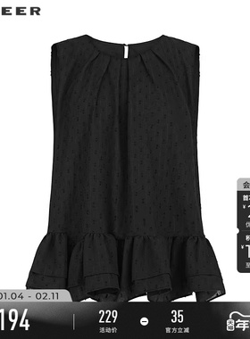 sdeer圣迪奥女装25年新品度假风圆领肌理抽褶无袖衬衫S252Z0606