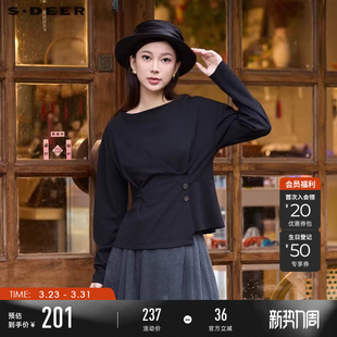 T恤S24380202 OL圆领拼接垂坠长袖 sdeer圣迪奥春秋装 女装