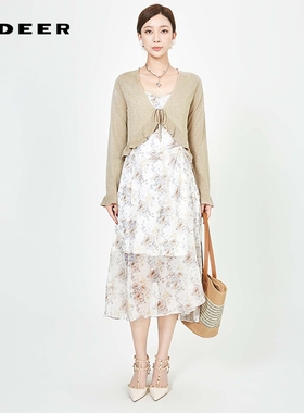 sdeer圣迪奥夏季女装优雅碎花针织衫吊带裙套装S242Z1435