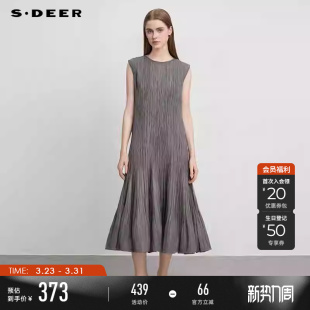 圆领褶皱两件套无袖 时尚 连衣裙S25281256 女装 sdeer圣迪奥夏装