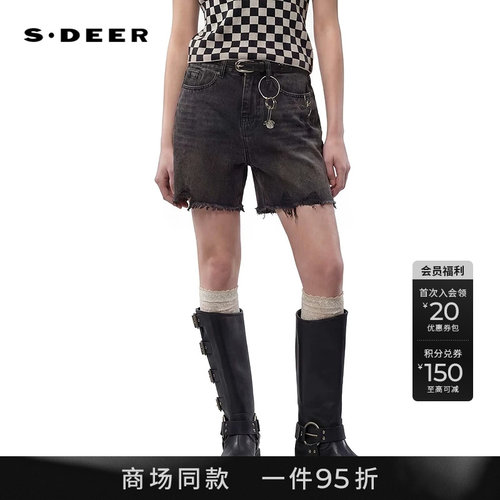 sdeer高腰做旧破洞蜘蛛牛仔短裤