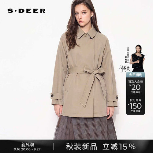 sdeerOL风翻领收腰插肩袖短风衣