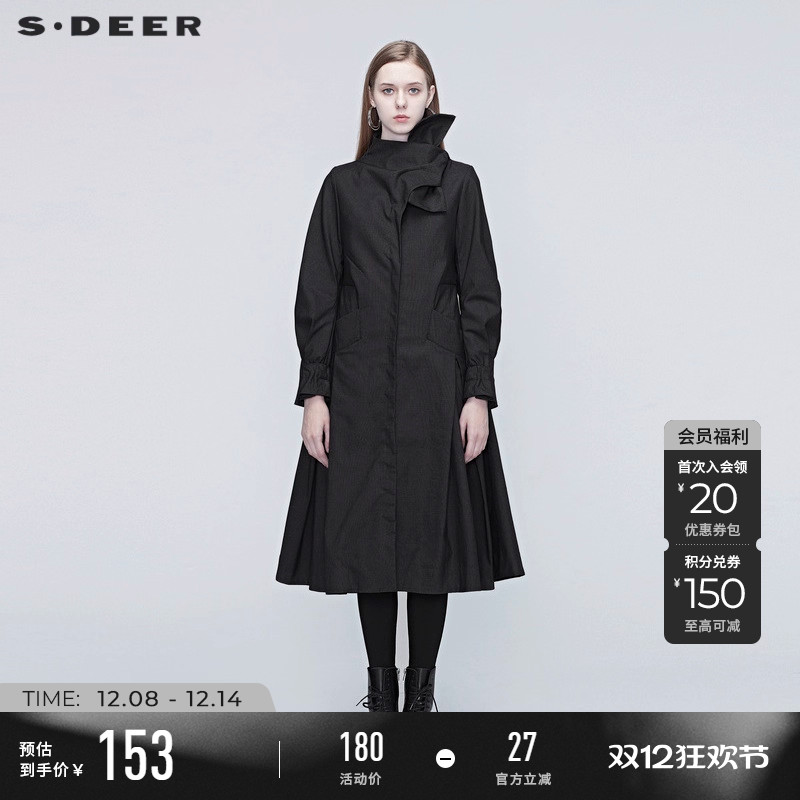 sdeer拼接格纹收腰气质中长款衣