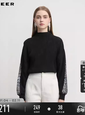 sdeer圣迪奥秋装女装圆领肌理不规则印花卫衣外套S251Z2201