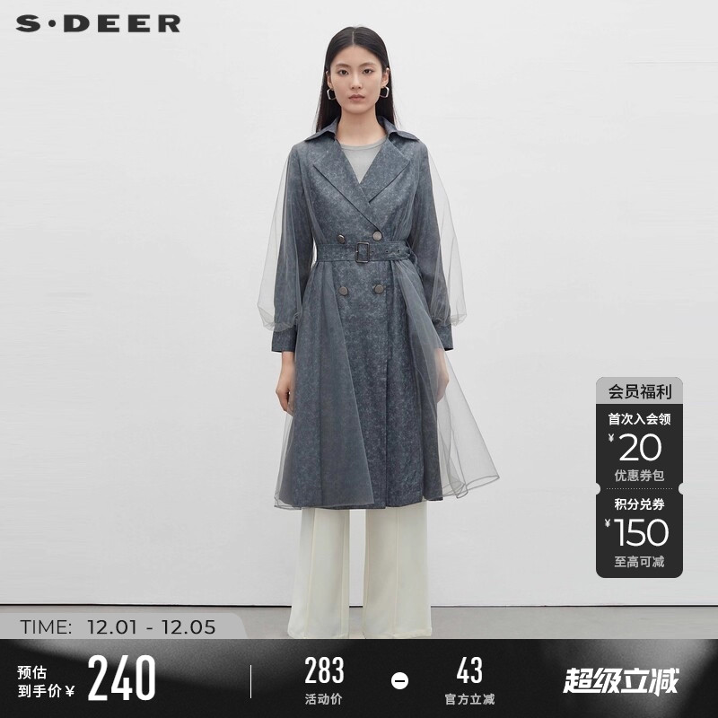 s.deer翻领收腰长款风衣