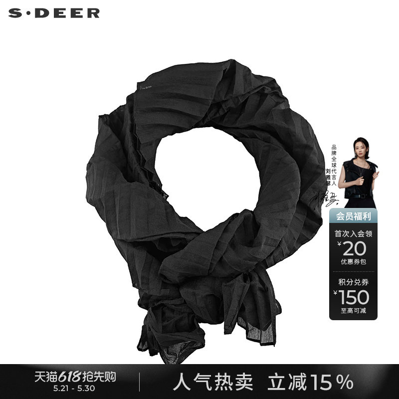 sdeer圣迪奥女个性肌理褶皱黑色围巾S21183710