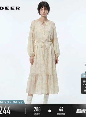sdeer圣迪奥春秋装女装田园风碎花收腰网纱两件套连衣裙S243Z1209