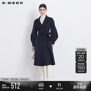 毛呢羊毛大衣S233Z2506 修身 sdeer圣迪奥女赫本风西装 领收腰泡泡袖