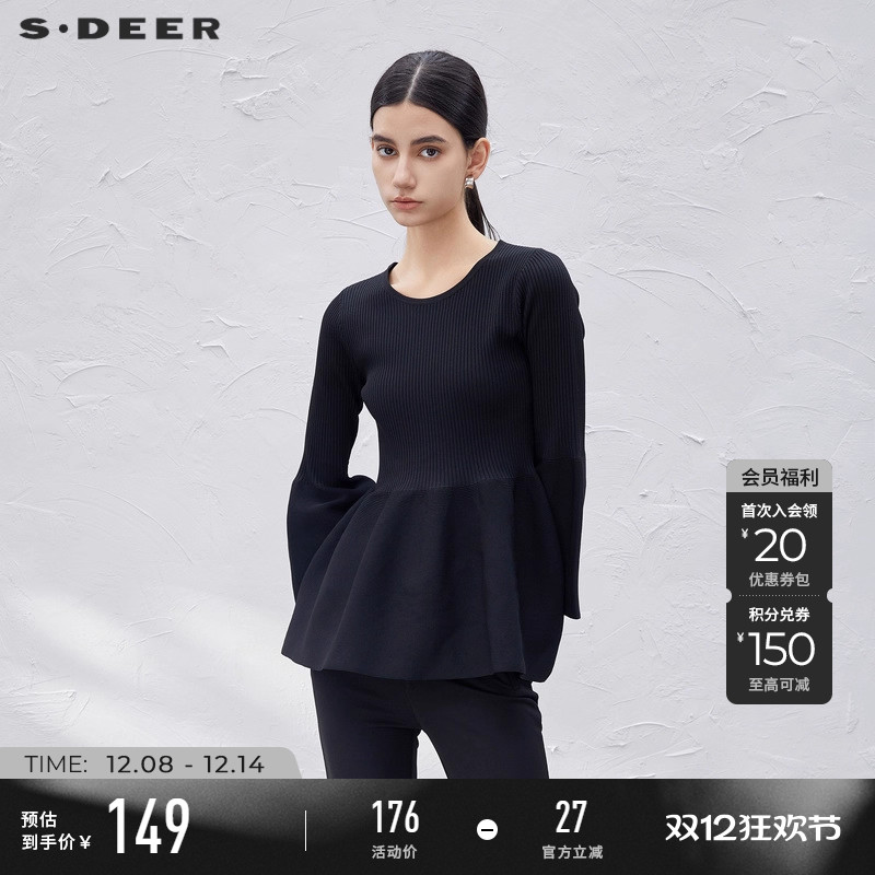 s.deer圆领喇叭袖针织衫