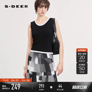 sdeer圣迪奥女装 时尚 圆领撞色拼接无袖 针织背心S262Z3510 26年新品