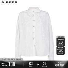 sdeer圣迪奥春秋装女装木耳边立领系带绣花长袖衬衫S241Z0515