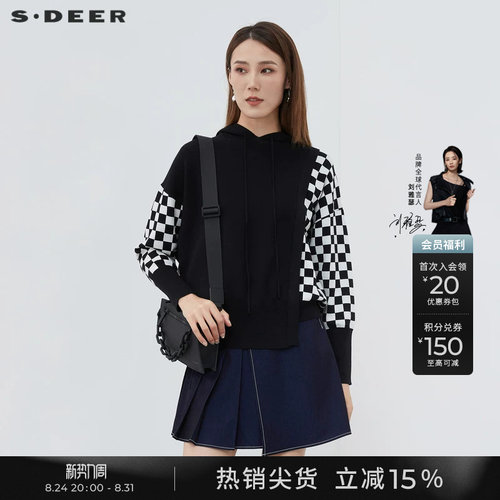 s.deer格纹不规则针织衫