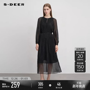 复古圆领收腰网纱连衣裙S243Z1217 法式 sdeer圣迪奥秋装 女装