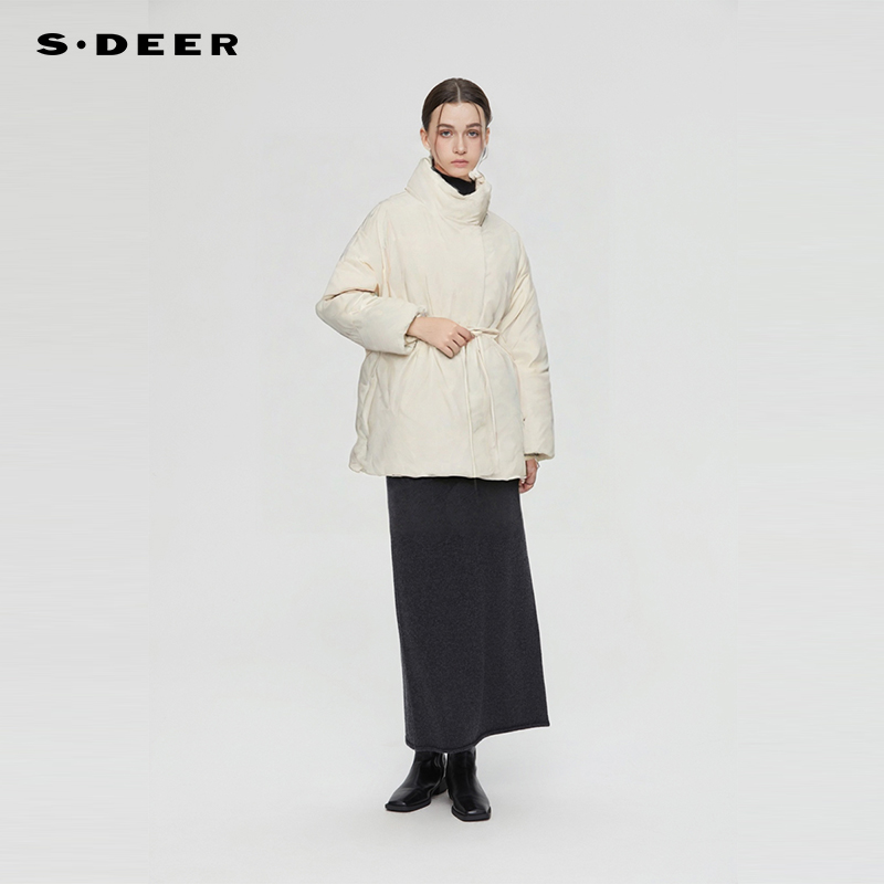 sdeer立领收腰轻薄短款羽绒服