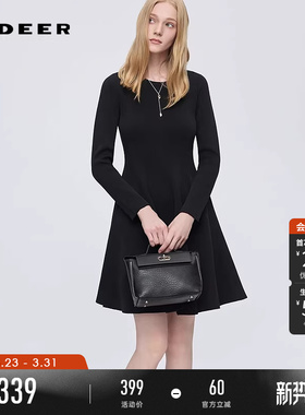sdeer圣迪奥女装春秋装罗纹圆领不规则针织连衣裙S253Z12A3