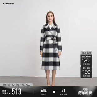 领格纹收腰双面呢长款 西装 大衣S234Z2510 女装 sdeer圣迪奥冬季