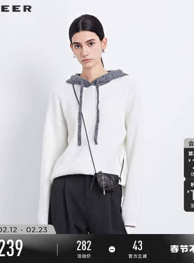 sdeer圣迪奥春秋装女装抽绳连帽撞色宽松卫衣针织衫S233Z3579