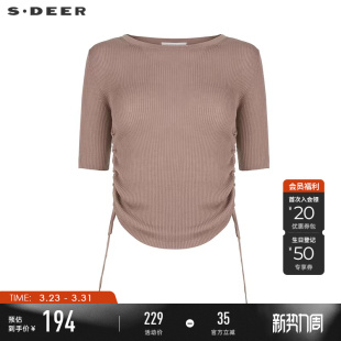 针织衫 罗纹圆领系带抽褶修身 S25283516 女装 sdeer圣迪奥夏装