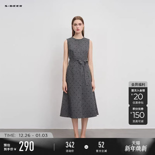连衣裙S244Z1288 圆领收腰波点毛呢无袖 sdeer圣迪奥冬装 女装