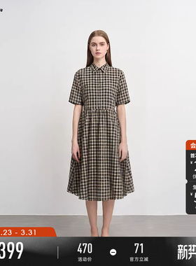 sdeer圣迪奥女装夏季学院风翻领棋盘格短袖连衣裙S252Z1258