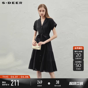sdeer圣迪奥夏季 OL风西装 领收腰衬衫 连衣裙S232Z12QD 女装