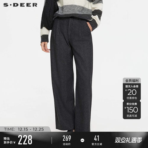 sdeerOL风高腰插袋直筒毛呢长裤