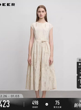 sdeer圣迪奥夏装25年新品度假风圆领收腰提花无袖连衣裙S252Z1237