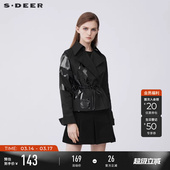 风衣外套S21382220 翻领撞色胶印收腰短款 sdeer圣迪奥春秋装 女装