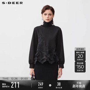 sdeer圣迪奥2025秋装 女复古圆领绣花不规则卫衣外套S243Z2206
