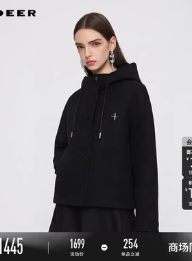 【商场同款】sdeer圣迪奥高领连帽个性胸针短款毛呢大衣S25482603