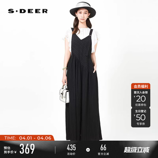 肌理压褶背带阔腿裤 sdeer圣迪奥夏季 女装 时尚 S242Z1003 长裤