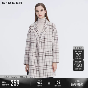 大衣S20461703 英伦格纹翻领插袋双面呢中长款 sdeer圣迪奥冬装 女装