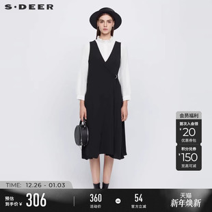 连衣裙套装 sdeer圣迪奥冬季 收腰网纱泡泡袖 法式 S24461401 女装