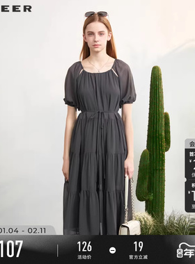 sdeer圣迪奥夏装新款女装圆领收腰小桔梗法式茶歇连衣裙S223Z121M