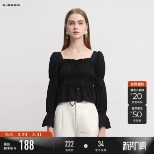衬衫 甜美方领肌理拼接系带长袖 S241Z0509 女装 sdeer圣迪奥春装
