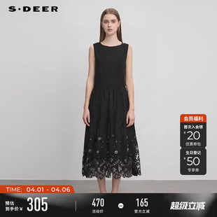 圆领绣花碎褶不规则无袖 连衣裙S252Z1235 夏季 sdeer圣迪奥女装