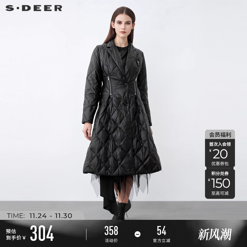 sdeer西装领拉链拼接A字羽绒服