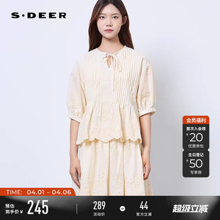 田园风圆领绣花镂空短袖 上衣S252Z3230 夏季 sdeer圣迪奥女装