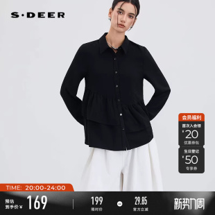 S253Z0520 OL风翻领抽褶宽松衬衫 sdeer圣迪奥女装 春秋装