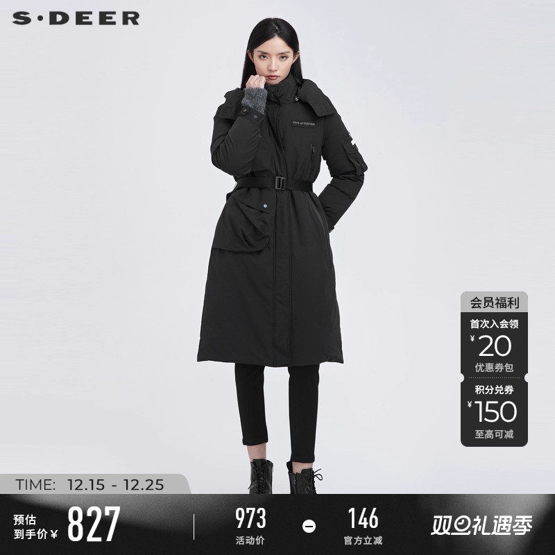 s.deer高领字母收腰羽绒服