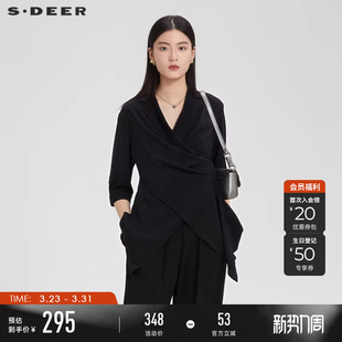 S23280403 衬衫 sdeer圣迪奥女西装 领设计感交叉吊带两件套黑色中袖