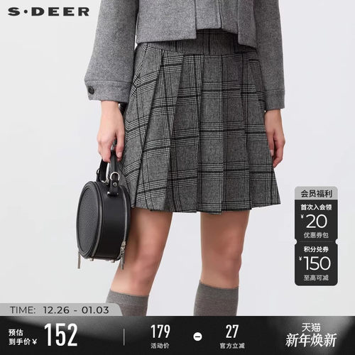 s.deer学院风格纹百褶A字短裙